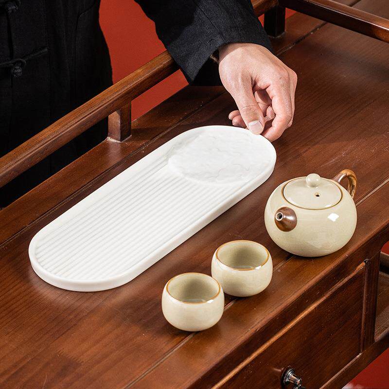 德化羊脂玉瓷干泡盘高档白瓷小茶盘创意陶瓷现代简约中式托盘