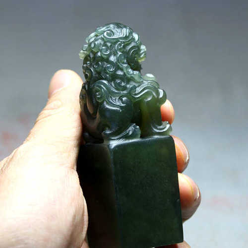 3CM丹东墨绿冻石兽钮印章 篆刻书画印章石寿山石印石厂家直销定制