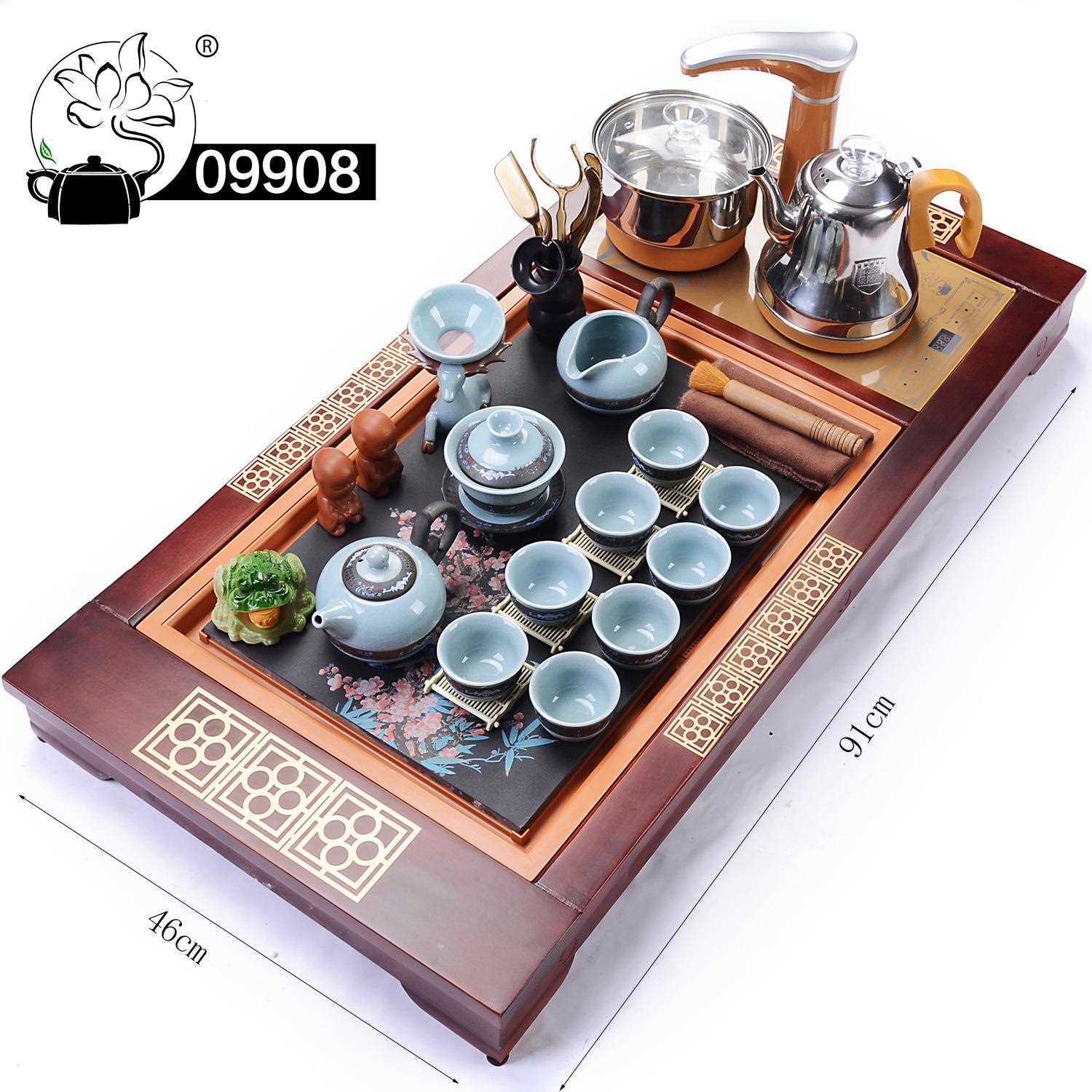 新款直销099整套茶具柯木茶盘套装自动办公室家用功夫茶台简约乌