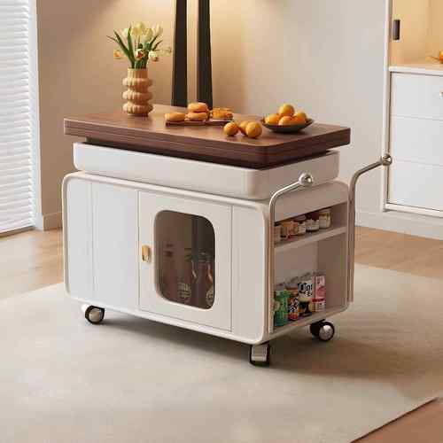 中古风实木移动茶几可升降折叠客厅沙发边几多功能实木阳台小推车