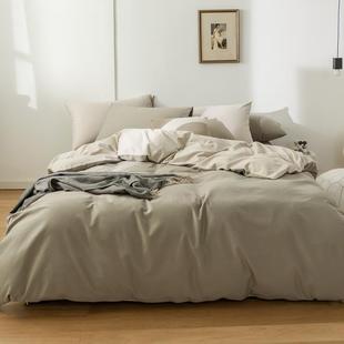 高档复砖红100支全棉磨毛撞色四件套 INS秋冬.品双人被床套裸睡古