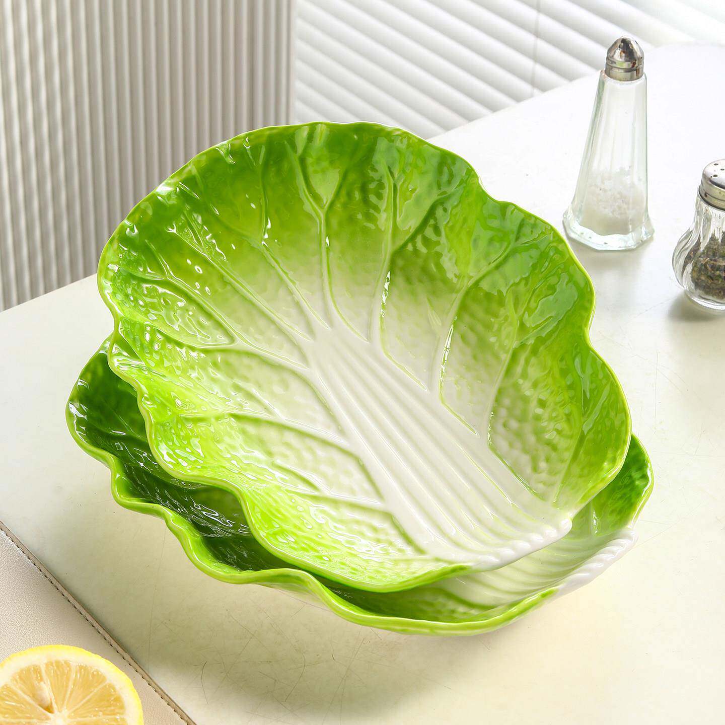 简约白菜造型陶瓷盘子创意装菜盘子深盘家用菜盘鱼盘早餐盘饺子盘