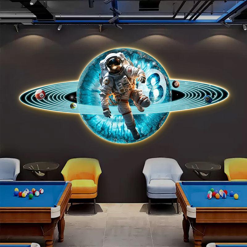 台球室装饰画 画LED发光星空太空人挂画 画台球俱乐部太空人桌球