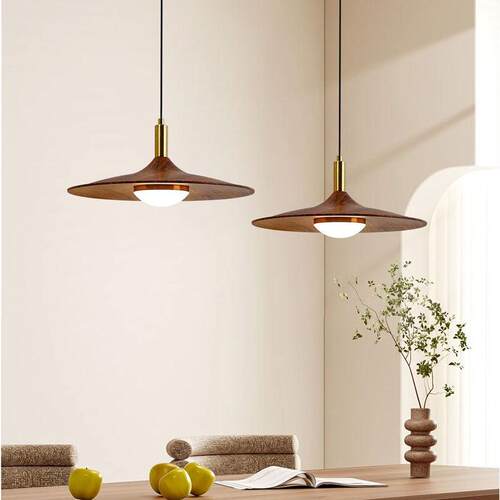 中古风饭厅吊灯 覆古飞碟灯吧台日式茶几胡桃木色查实饭桌三头灯A