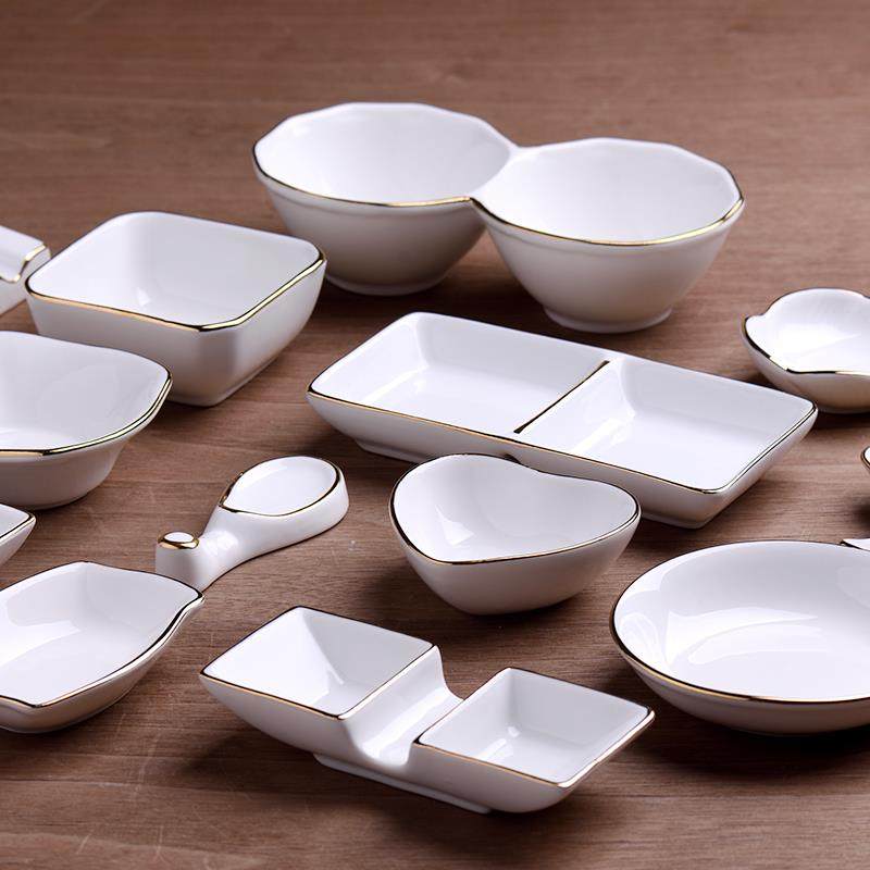 陶瓷味碟高档酒店家用两用金边二格酱油碟高档三用调味碟子筷子架,餐饮具,碟,淘宝优惠券,粉丝福利购,淘宝优惠卷