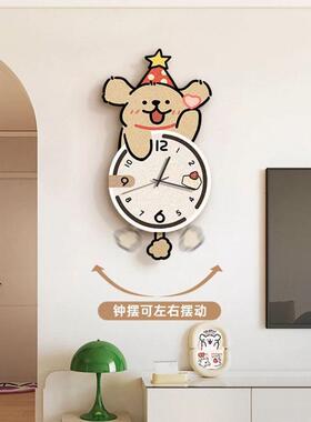 ZB143奶油风摇摆挂钟客厅线条小狗时钟挂墙创意静音餐厅钟表挂画
