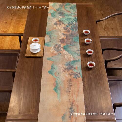 防水茶席旗布五云茶布茶台茶垫楼阁茶桌垫新中式禅意桌布桌旗长条