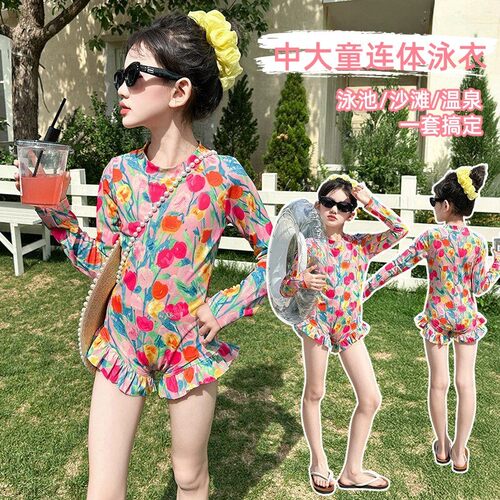 女童泳衣中大童夏季2026新款儿童夏高级感泳装多巴胺连体游泳衣服