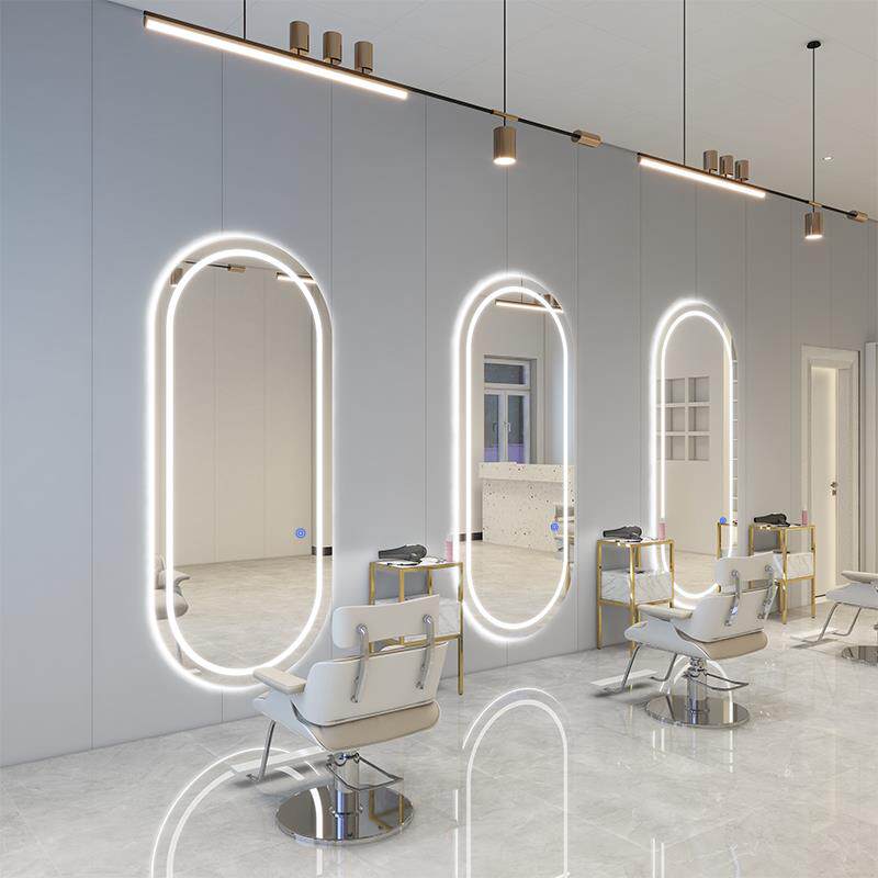 理店镜挂无品牌/台网红显白美颜容瘦美发镜子潮款壁式LED触发摸发