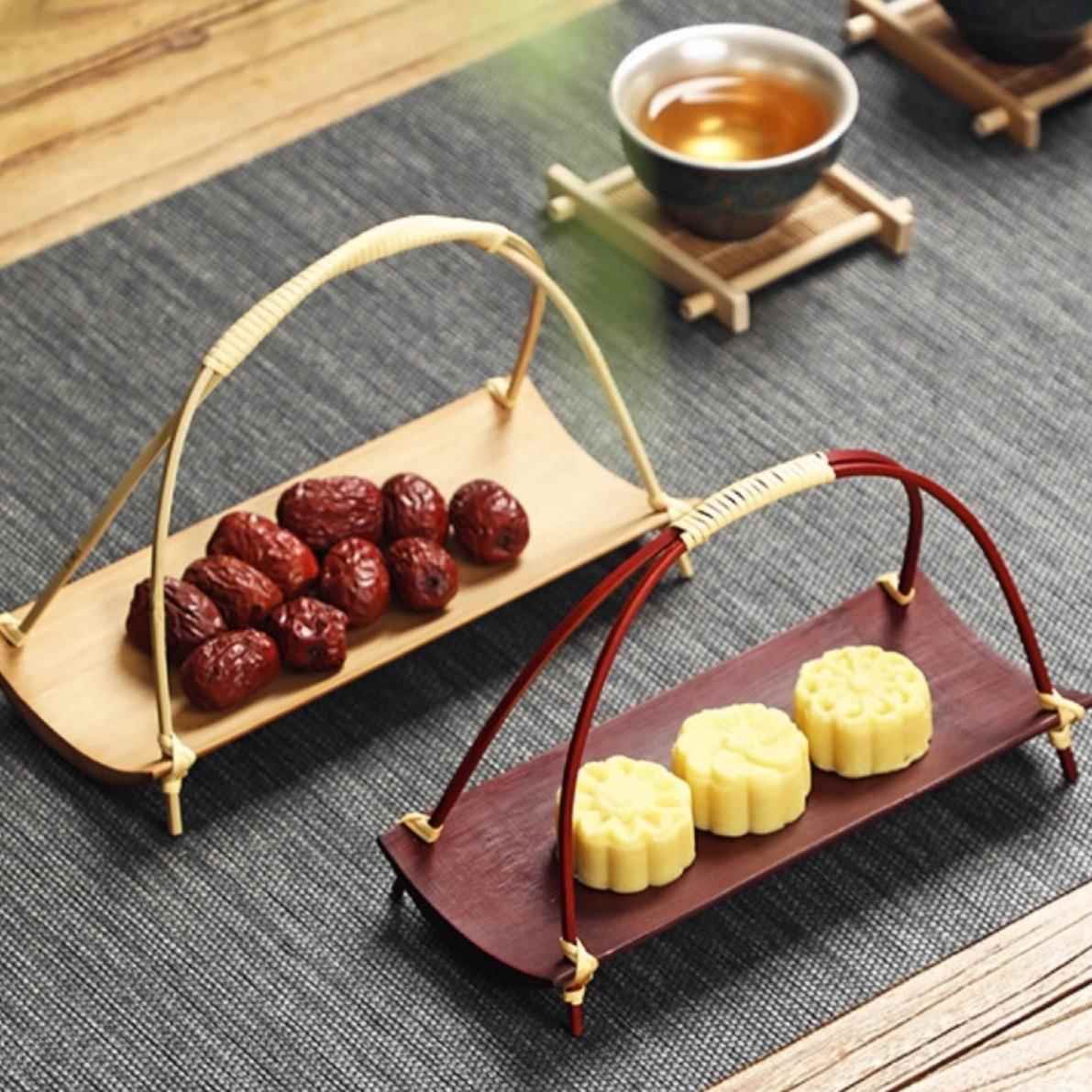 原竹提托围炉煮茶冰茶点心下午茶点糕点摆盘件小吃干果水果盘中式