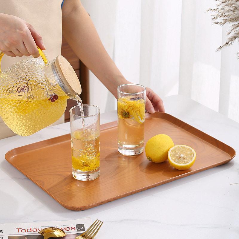 家用ins盘客厅托木纹茶盘酒店果餐厅商用长方形ZDJ塑托料盘水盘茶