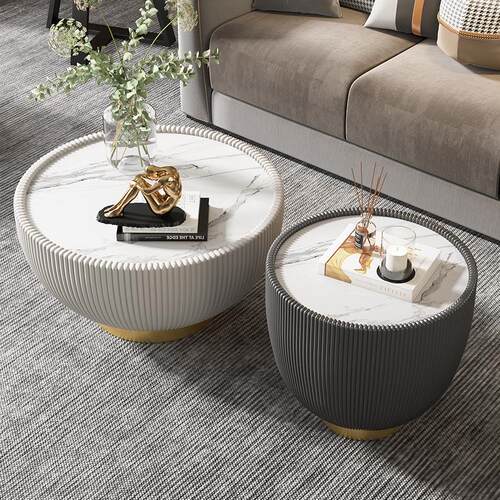 岩板圆皮几形家用阳台轻奢设师客厅小圆计CJ001桌革酒店圆茶几边