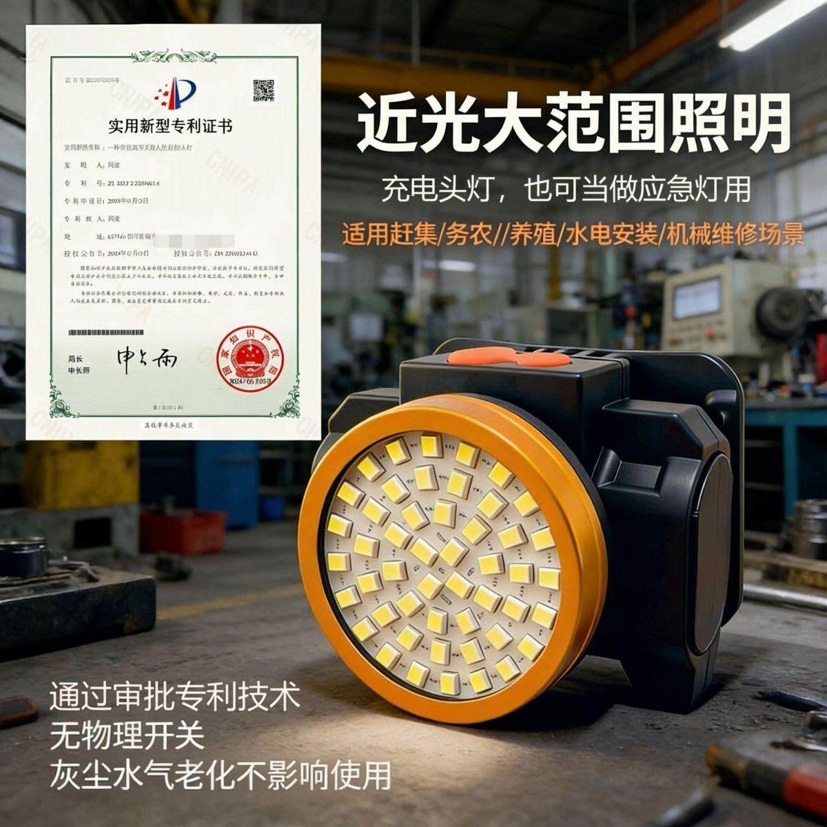 近光散光头灯LED锂电可充电超亮矿灯户外头戴式手电筒应急汽修灯
