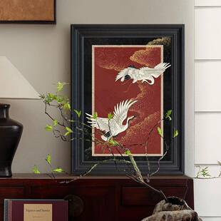 画仙美鹤图法复古红色玄关装饰C286客厅餐厅新式中式中国风挂画式