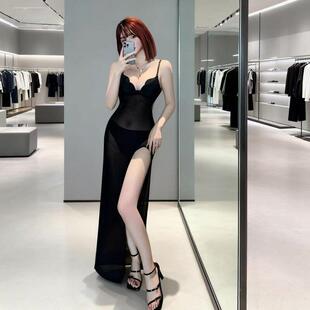 晚礼服女网纱连衣裙高级性感透视夜场长裙气质桑拿吊带工衣工作服