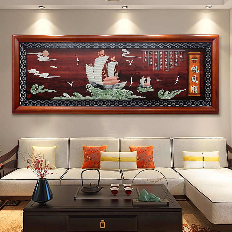 lzF客厅装饰画沙发背景墙壁画立体浮雕中式餐厅书房实木玉雕大厅图片