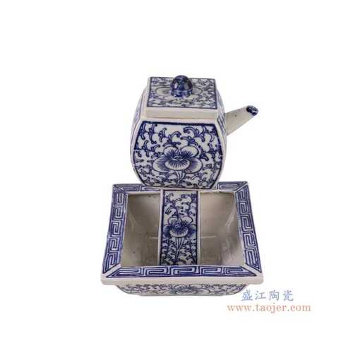 景德镇陶瓷仿古青花缠枝油壶漏斗壶家居民宿玄关博古架装饰品摆件