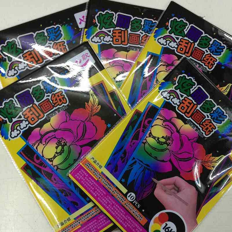 儿童炫彩刮画纸 16K 8K 4K A4加厚儿童 刮蜡纸 单色刮画纸 8开