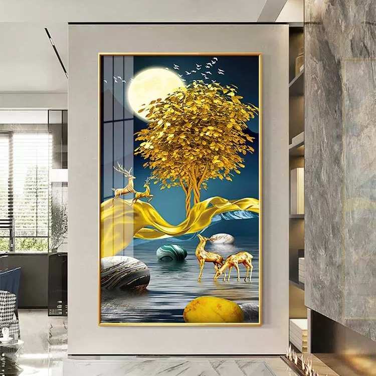 入户玄关正对门装饰画北欧轻奢走廊壁画现代简约立体竖版晶瓷挂画图片