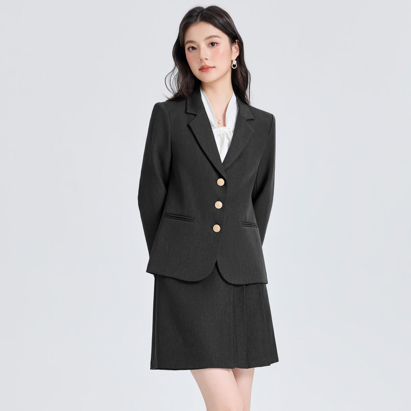 正装女套装面试西装裙正式场合穿搭职业装小个子黑色短款西服外套