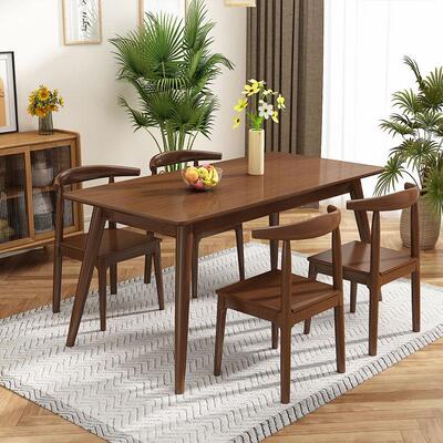 长实木餐桌方形吃饭桌家用小型简约方子形饭桌45125胡户桃色餐桌