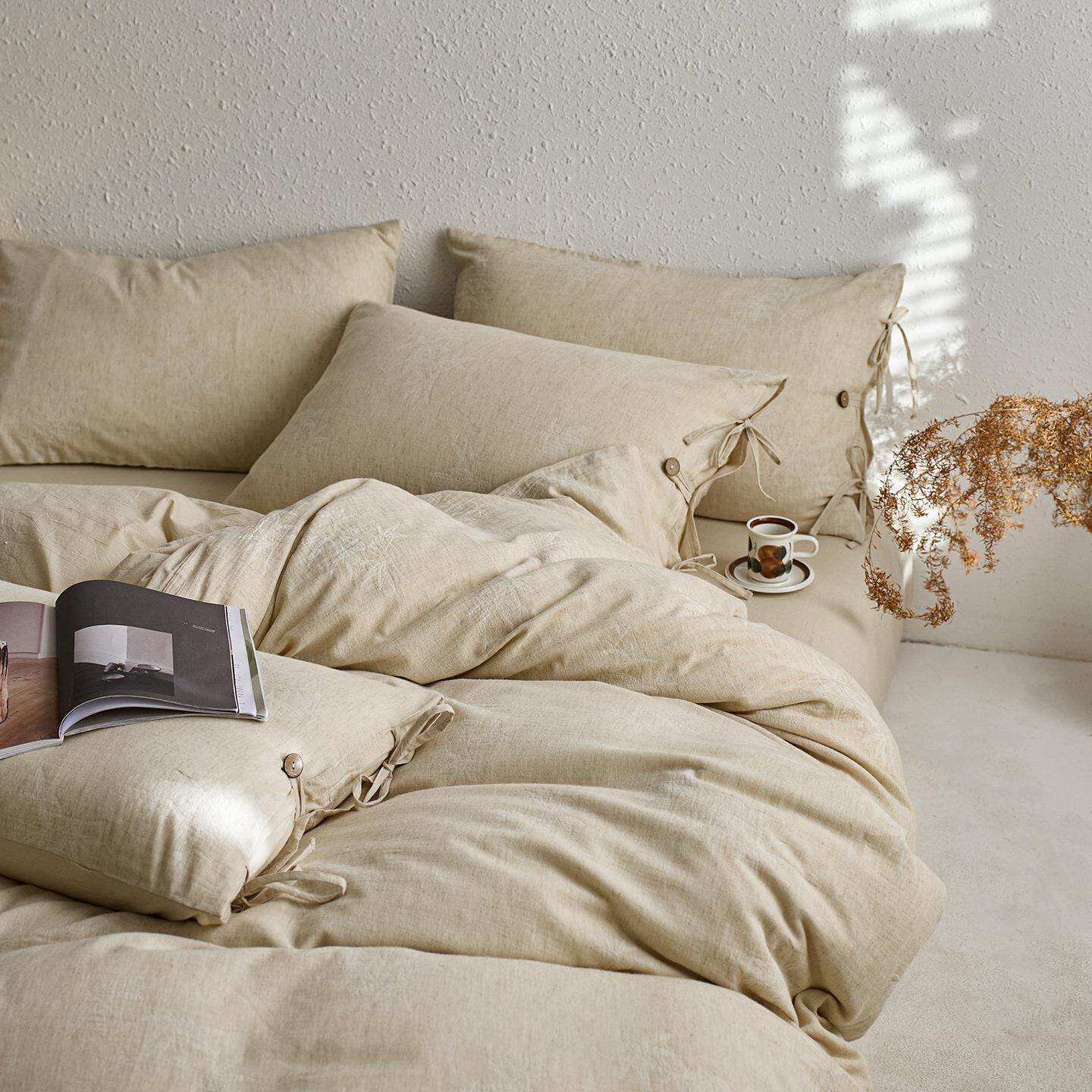 国风中式竹韵纱布棉麻床上四件套质感提花床单被套亲肤透气床品