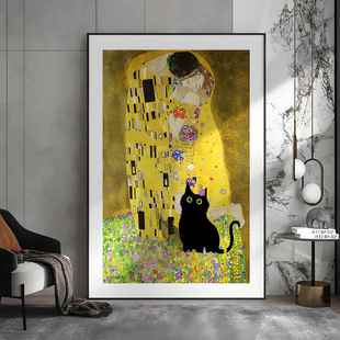 OART当众小黑猫闯入FL01391Y名画搞Z怪趣味装 饰画现代小艺术客厅