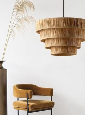 复古草编饰吊灯艺术藤艺餐厅日式宿卧客厅手民工编AS008织酒室店