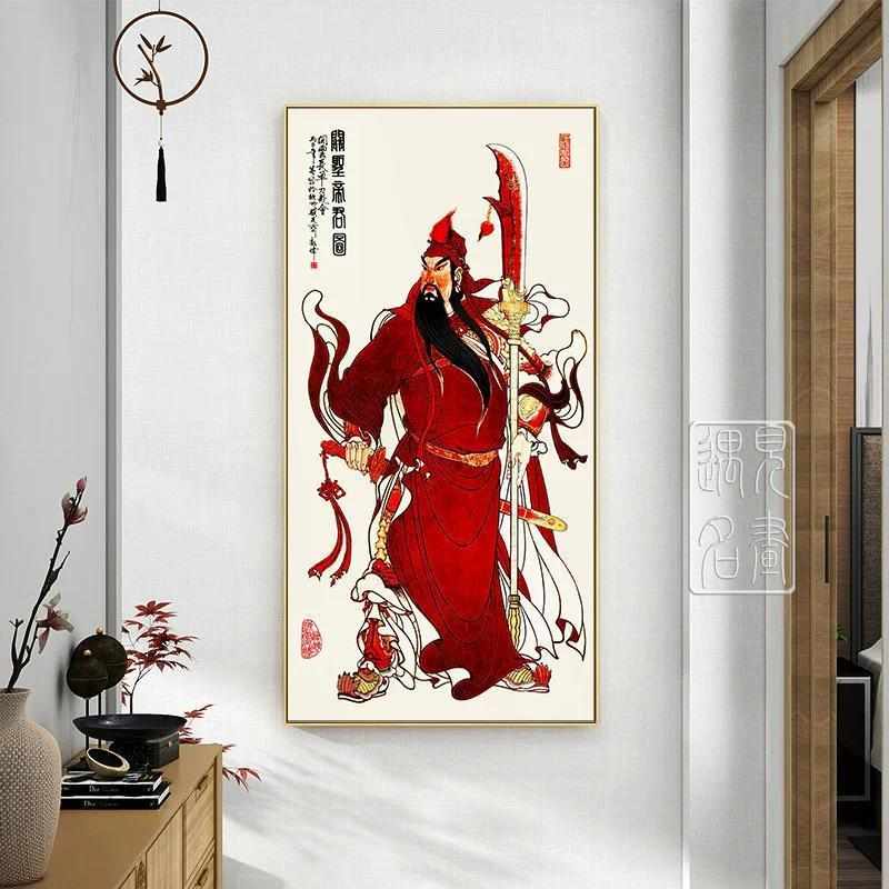 hot关公关羽玄关召财挂墙关公画像振宅客厅中堂挂画关公像武财神