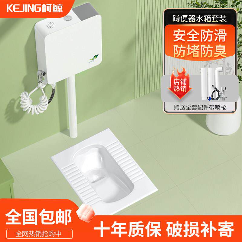 家用瓷陶蹲便器冲水臭箱套装整套大便器防蹲蹲坑便池卫011浴便盆