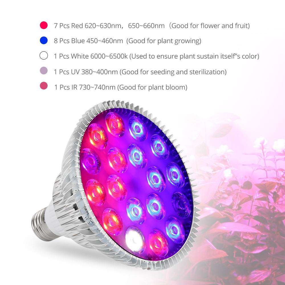 Par38 LED植物灯 射灯 E27 54W 室内果蔬育苗盆栽组培植物补光灯