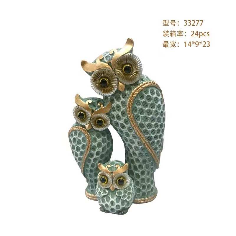 现代简约一家三口猫头鹰动物轻奢摆件家居装饰品客厅办公桌工艺品