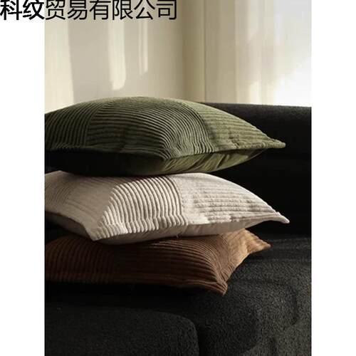 ?软糯德灯芯抱枕中古经典条纹拼接靠绒枕美拉系客厅科Fh(x}h沙色