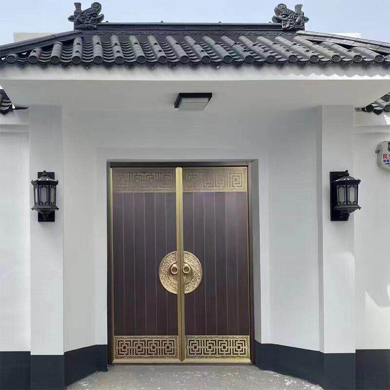福宇祥别墅大门自建房纯铜门进户门真铜双开 关玻璃入户铜门家用