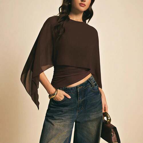 Elegant Women'S Asymmetrical Top Womenswear Fitted Solid