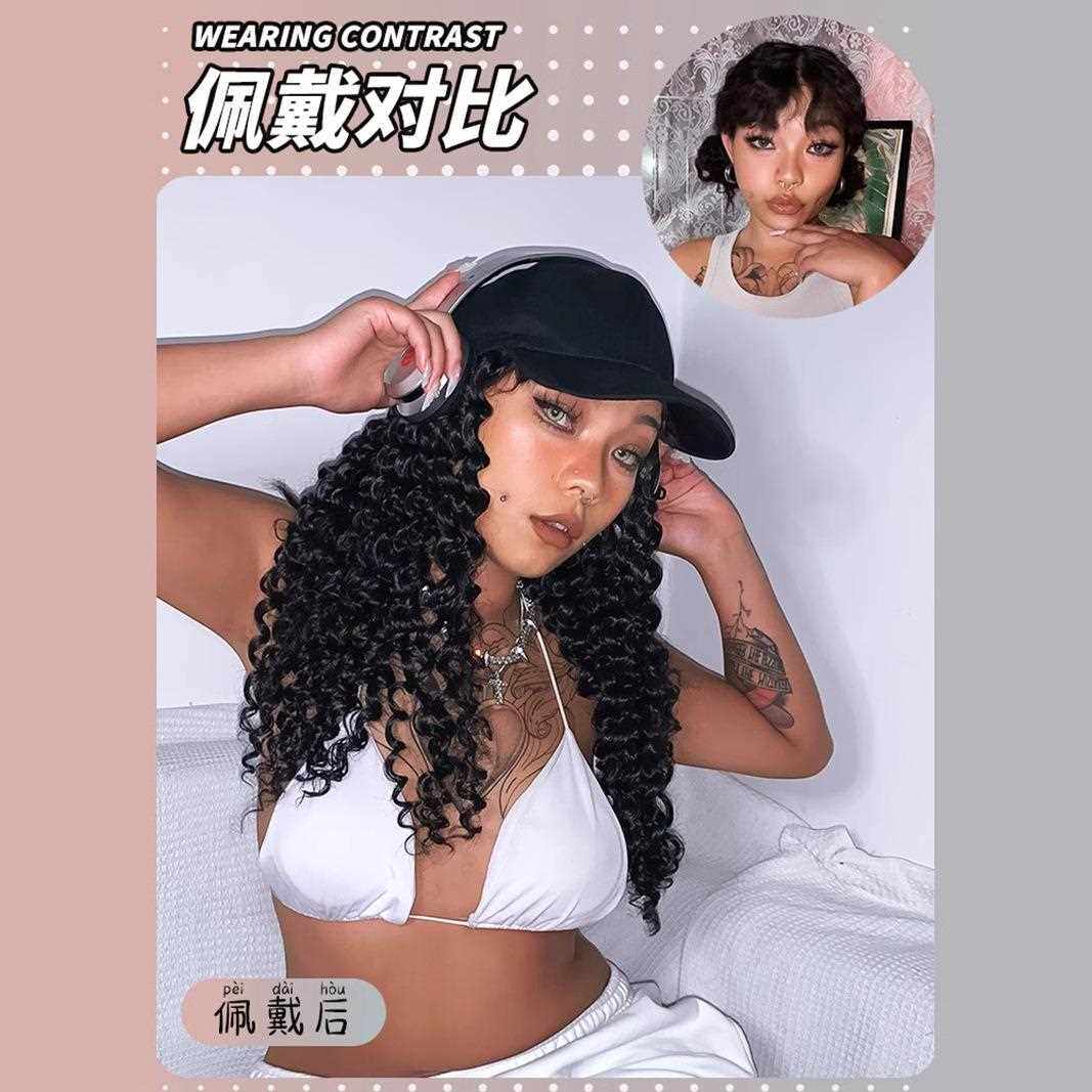 新款直销泡面卷假发长卷发女脏辫帽子假发一体鸭舌帽欧美非洲小卷