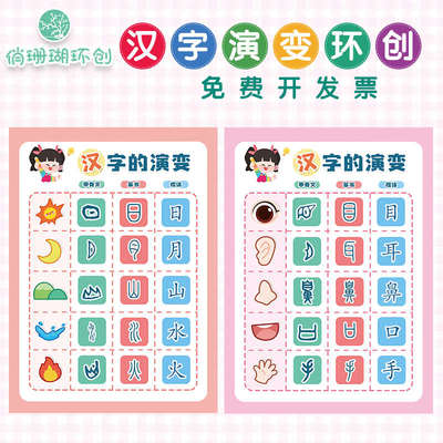 幼儿园阅读区汉字的演变中国风传统文化环创语言区角象形文字墙贴