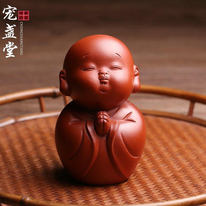 宜兴原矿紫砂茶宠摆件小和尚名家纯手工茶具朱泥茶玩精品可养