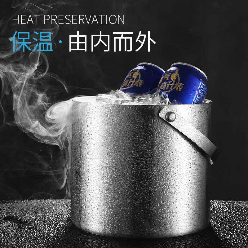 麦朗不锈钢双层带提手冰粒桶双层冰桶保温加厚红酒啤酒桶