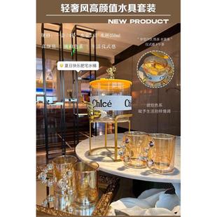 大容量家用凉水壶水果茶饮料桶 高颜值玻璃冷水壶带龙头水壶套装