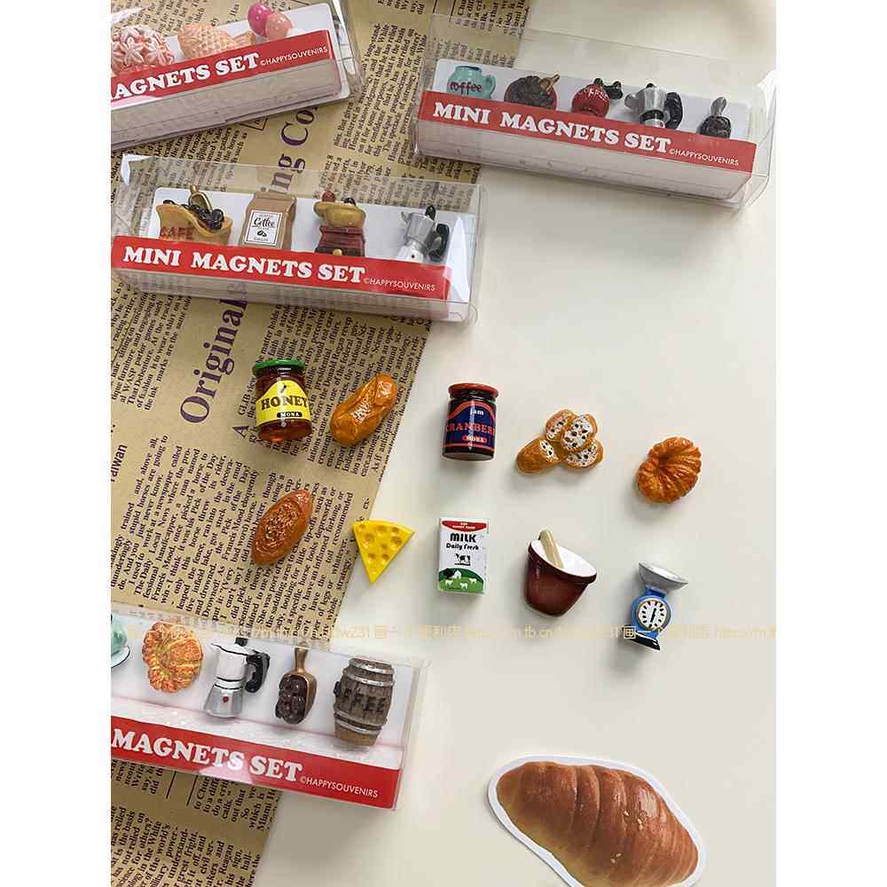 H-store可爱咖啡面包汉堡小冰箱贴迷你套装磁贴拍立得ins磁性装饰