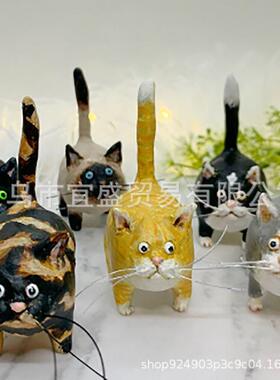 圣诞节跨境尾巴猫咪尾巴竖起迷你微景观猫咪摆件树脂家居装饰品