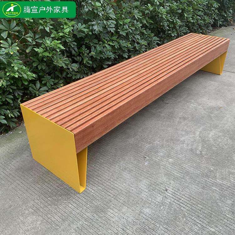户外长条坐凳不锈钢景观座椅户外防腐实木休闲椅园林椅公园长条椅