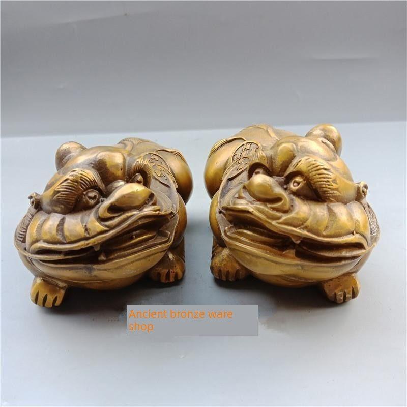 纯铜貔貅手把件招财客厅办公室貔貅摆设铜皮丘居家工艺品摆件