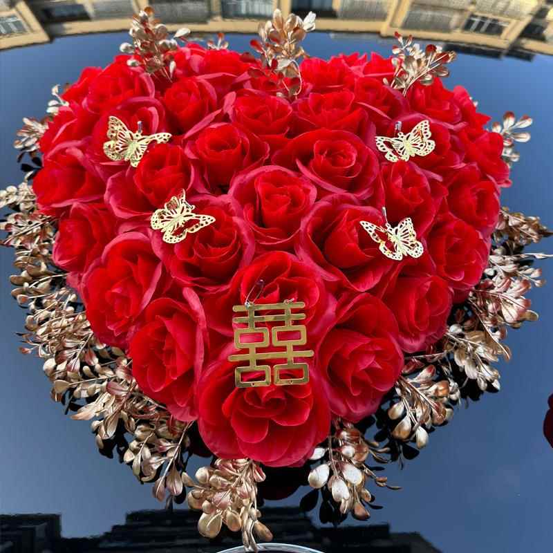 主婚车装饰车头花车队拉花全套吸盘结婚接亲头车花布置副