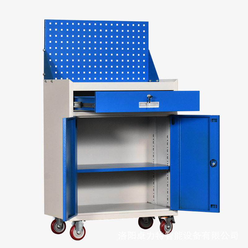 现货移动带轮工具柜抽屉式双开门工具车零件收纳柜铁皮柜储物