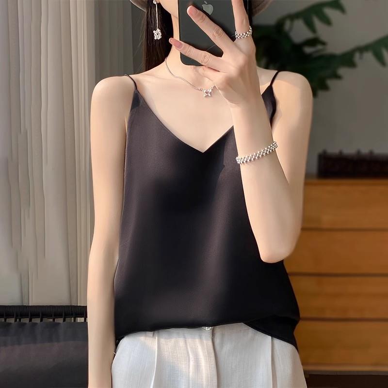 CVY真丝吊带背心女2025夏季新款v领桑蚕丝西服内搭醋酸缎面打底衫