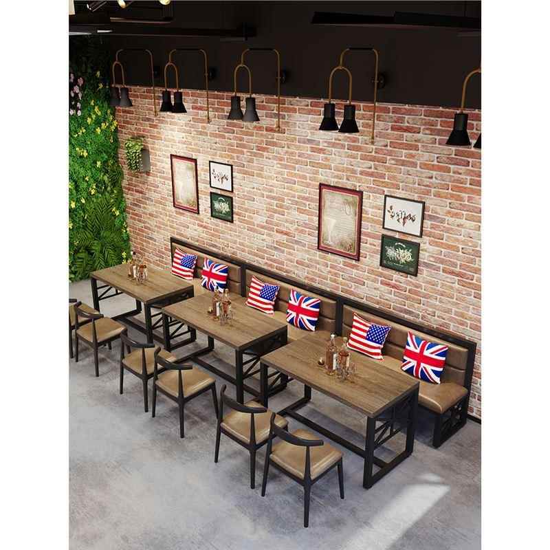饭店烧烤店餐馆餐桌椅清吧商用工业风卡座沙发铁艺实木桌椅组合