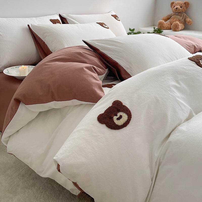 新款毛巾绣纯棉四件套轻奢小清新100全棉被套床单儿童三件套