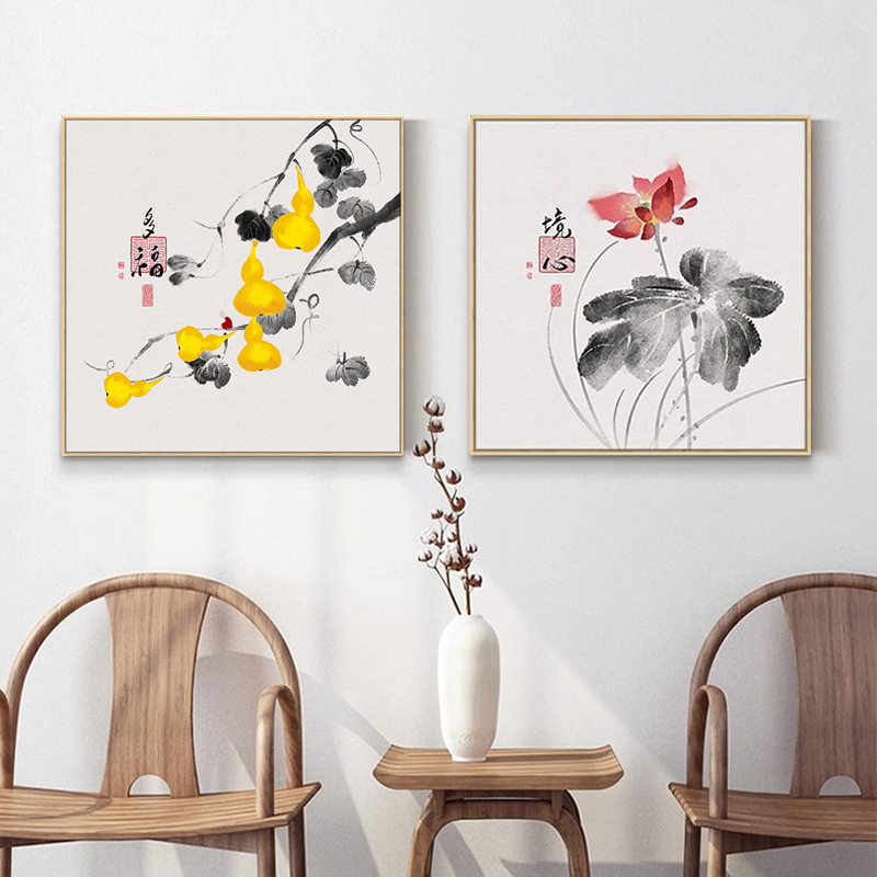 新中式五福临门挂画葫芦玄关装饰画入户进门餐厅走廊过道墙面壁画